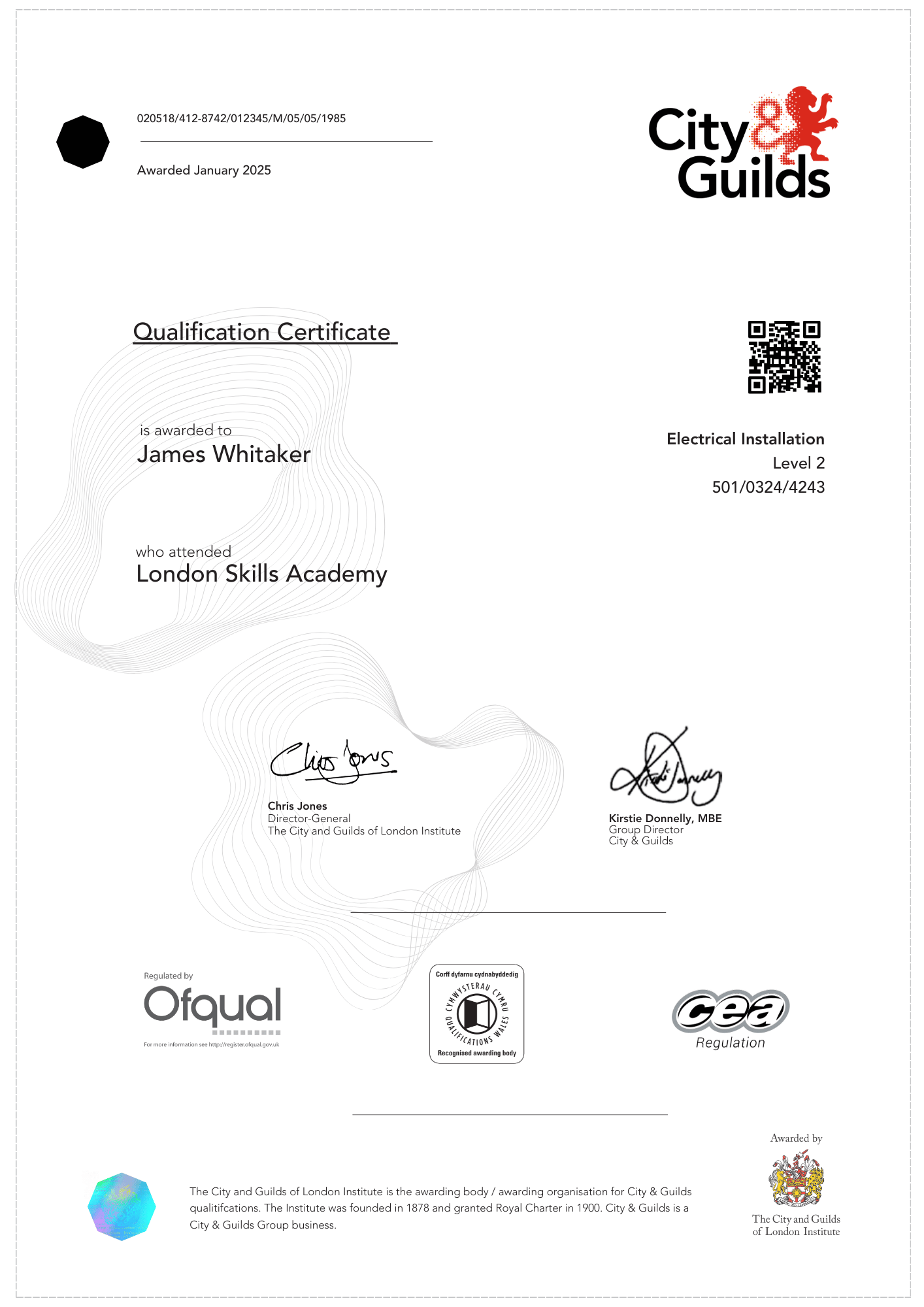 Editable City & Guilds Certificate Template with Simple Border